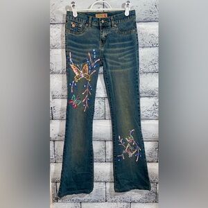 Buffalo Y2K Passion Butterfly Flair Embroidered Jeans Size 26 Vintage Rare Find